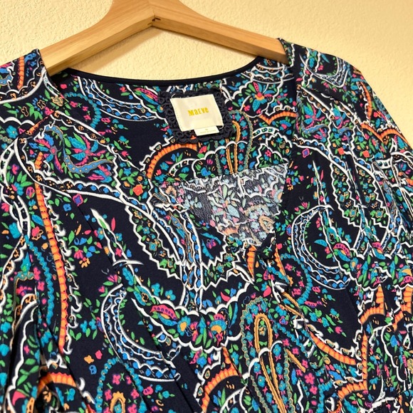 Anthropologie Maeve Size M Dress Paisley Tiered Dress Navy Blue Pink Rio Puffy - Picture 10 of 12